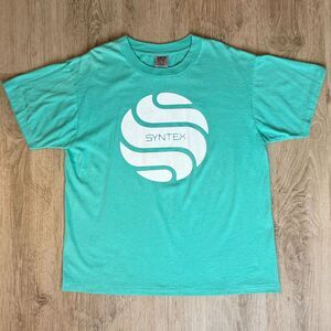 Oneita Graphic T-Shirt Syntex Logo Green XL USA Made Single Stitch 50/50 Blend